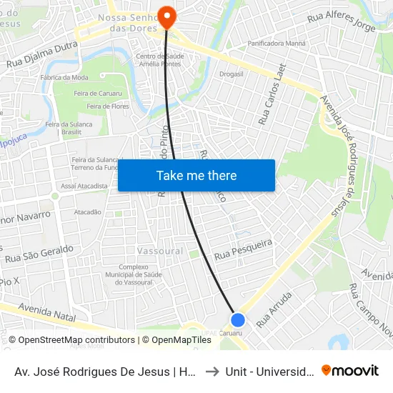 Av. José Rodrigues De Jesus | Hospital Da Mulher Do Agreste to Unit - Universidade Tiradentes map