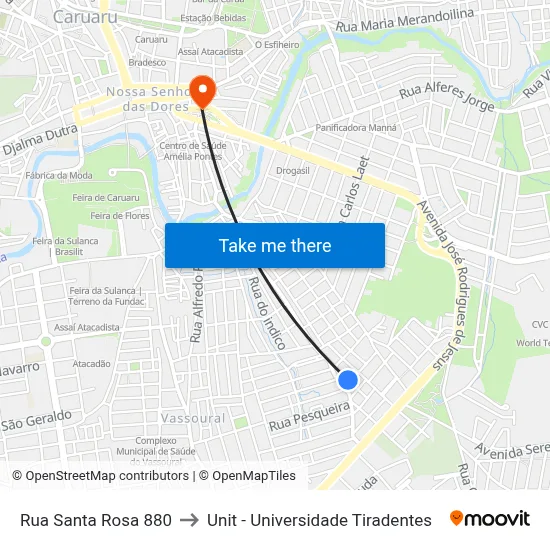 Rua Santa Rosa 880 to Unit - Universidade Tiradentes map