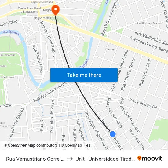 Rua Vernustriano Correia 475 to Unit - Universidade Tiradentes map