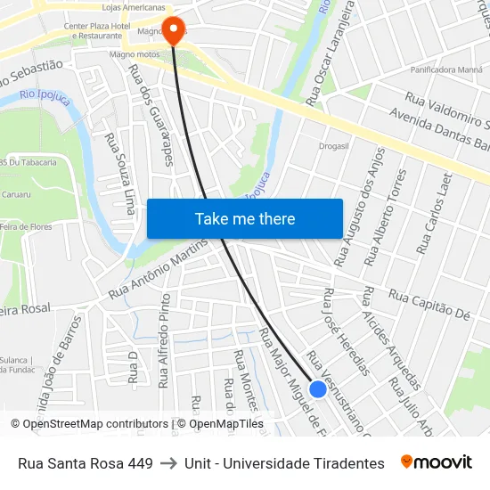 Rua Santa Rosa 449 to Unit - Universidade Tiradentes map