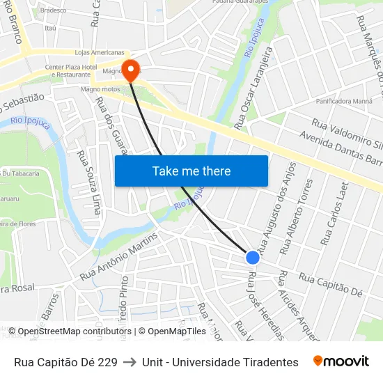 Rua Capitão Dé 229 to Unit - Universidade Tiradentes map