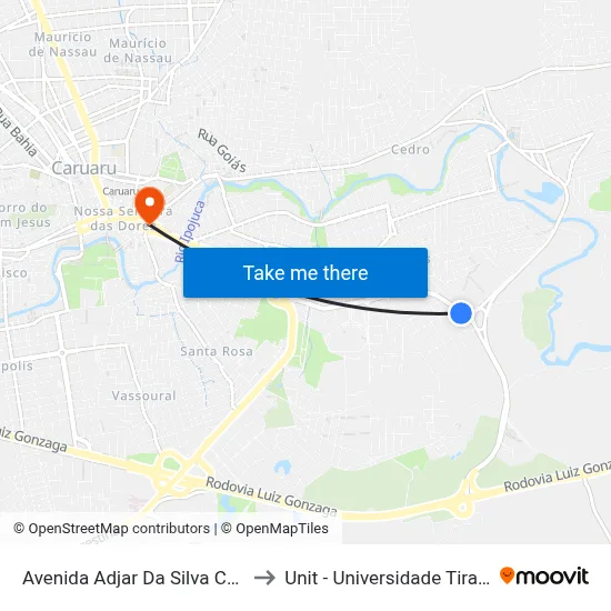 Avenida Adjar Da Silva Casé 311 to Unit - Universidade Tiradentes map