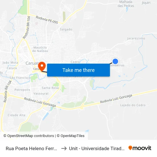 Rua Poeta Heleno Ferreira 6 to Unit - Universidade Tiradentes map