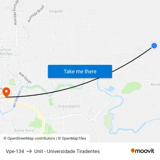 Vpe-134 to Unit - Universidade Tiradentes map