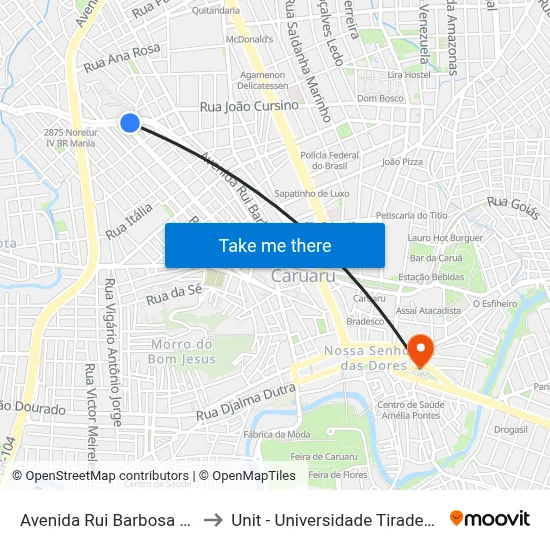 Avenida Rui Barbosa 799 to Unit - Universidade Tiradentes map