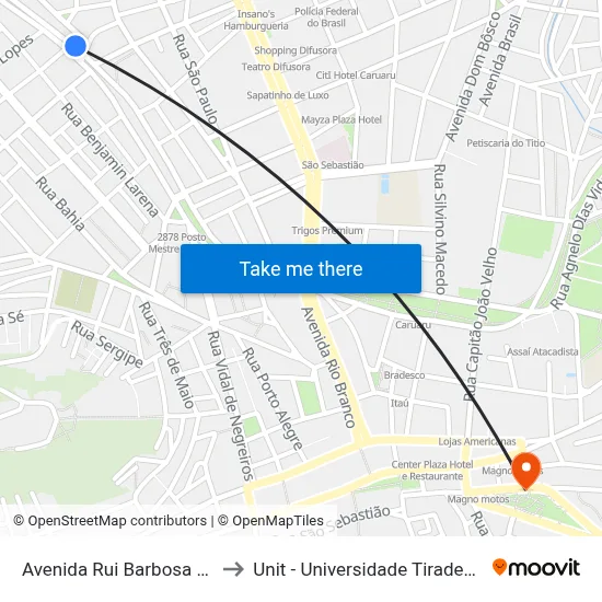 Avenida Rui Barbosa 383 to Unit - Universidade Tiradentes map