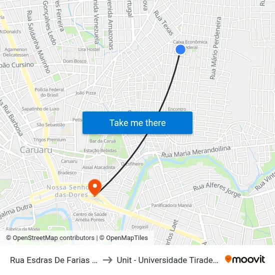 Rua Esdras De Farias 572 to Unit - Universidade Tiradentes map