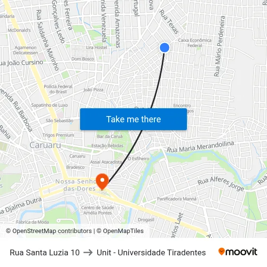 Rua Santa Luzia 10 to Unit - Universidade Tiradentes map
