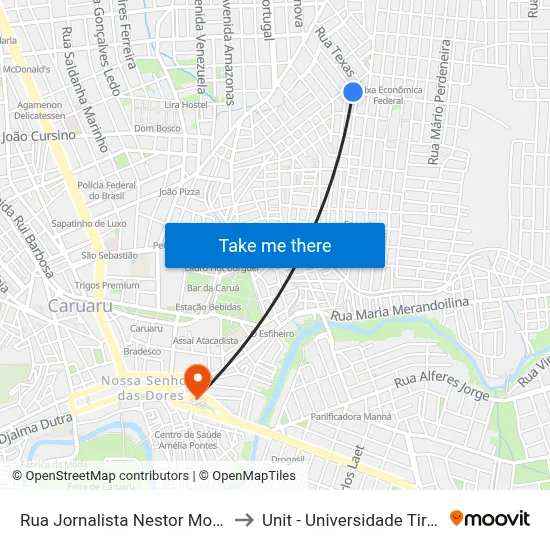Rua Jornalista Nestor Moreira 679 to Unit - Universidade Tiradentes map
