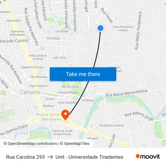 Rua Carolina 293 to Unit - Universidade Tiradentes map