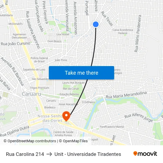 Rua Carolina 214 to Unit - Universidade Tiradentes map