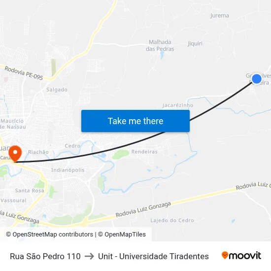 Rua São Pedro 110 to Unit - Universidade Tiradentes map