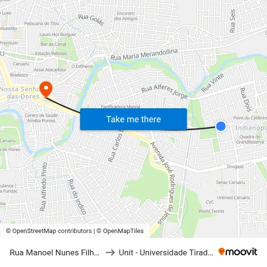 Rua Manoel Nunes Filho 761 to Unit - Universidade Tiradentes map