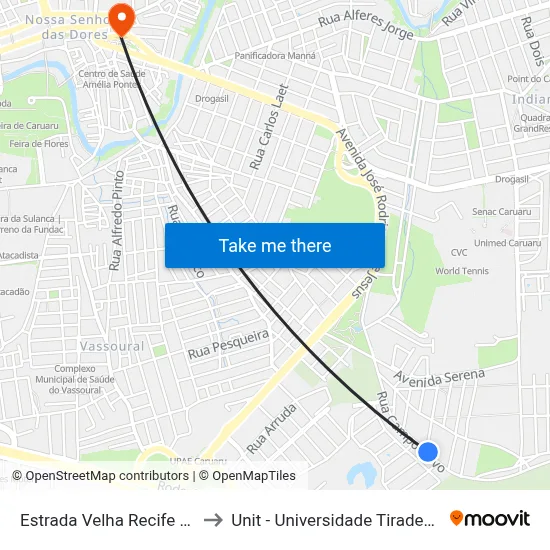Estrada Velha Recife 440 to Unit - Universidade Tiradentes map