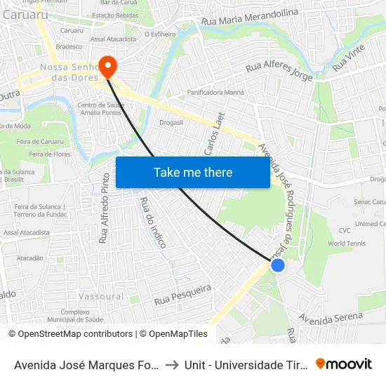 Avenida José Marques Fontes 489 to Unit - Universidade Tiradentes map
