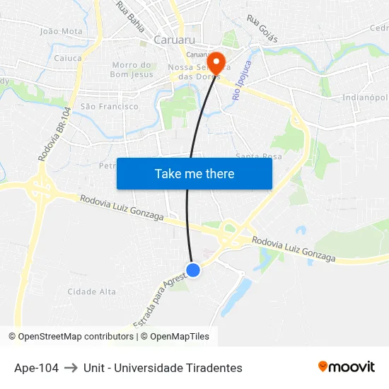 Ape-104 to Unit - Universidade Tiradentes map