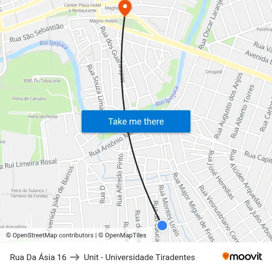 Rua Da Ásia 16 to Unit - Universidade Tiradentes map