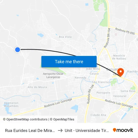 Rua Eurides Leal De Miranda 156 to Unit - Universidade Tiradentes map