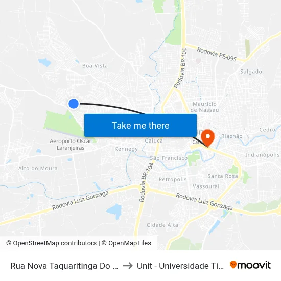 Rua Nova Taquaritinga Do Norte 165 to Unit - Universidade Tiradentes map