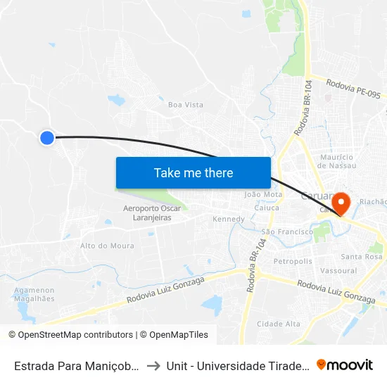 Estrada Para Maniçoba 56 to Unit - Universidade Tiradentes map