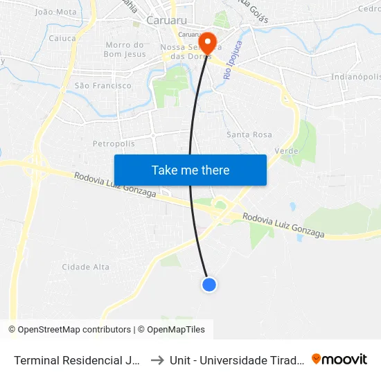 Terminal Residencial Jardins to Unit - Universidade Tiradentes map