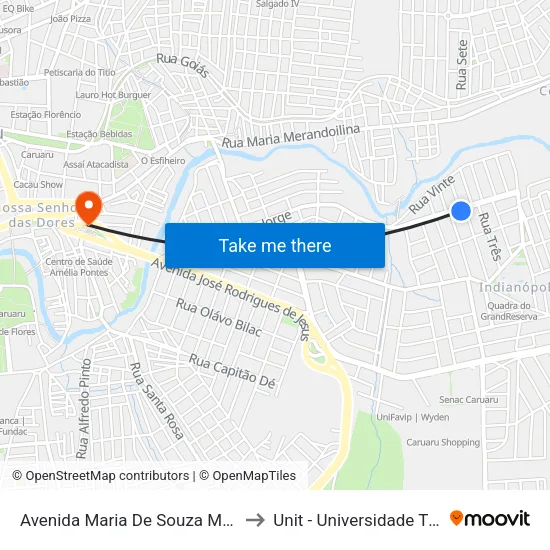 Avenida Maria De Souza Monteiro, 264 to Unit - Universidade Tiradentes map