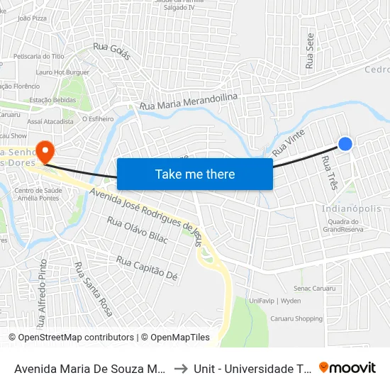 Avenida Maria De Souza Monteiro, 526 to Unit - Universidade Tiradentes map