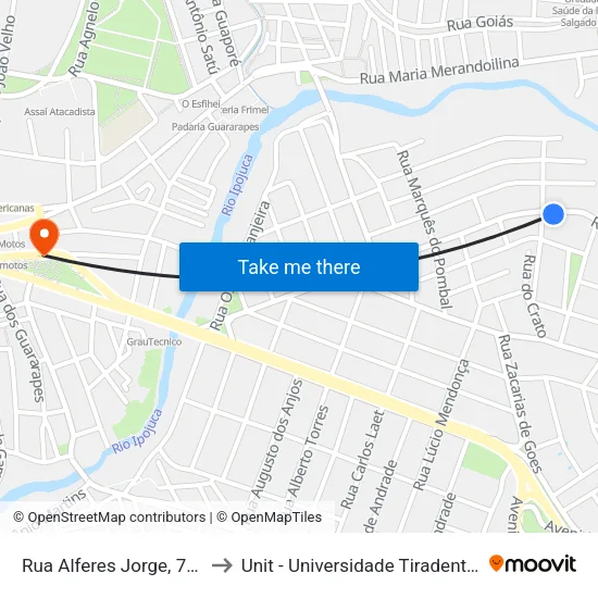 Rua Alferes Jorge, 708 to Unit - Universidade Tiradentes map