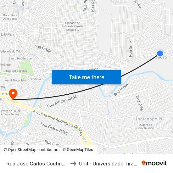 Rua José Carlos Coutinho, 432 to Unit - Universidade Tiradentes map