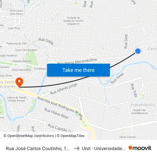 Rua José Carlos Coutinho, 167 | Agreste Gás to Unit - Universidade Tiradentes map