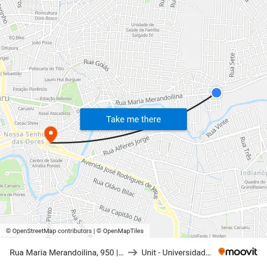 Rua Maria Merandoilina, 950 | Conexão Fitness to Unit - Universidade Tiradentes map