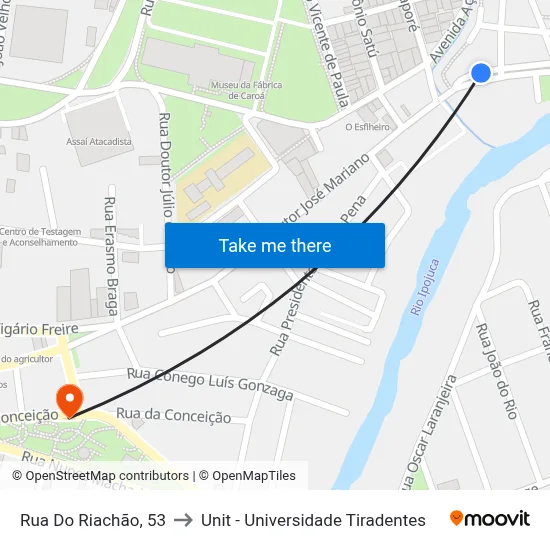 Rua Do Riachão, 53 to Unit - Universidade Tiradentes map