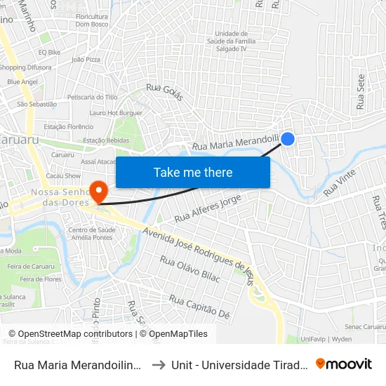Rua Maria Merandoilina, 589 to Unit - Universidade Tiradentes map