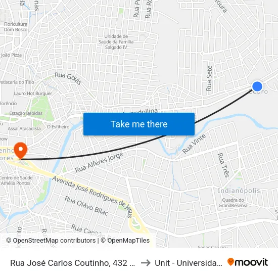 Rua José Carlos Coutinho, 432 | E.E.F. Paulina Monteiro to Unit - Universidade Tiradentes map