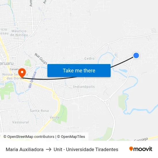 Maria Auxiliadora to Unit - Universidade Tiradentes map