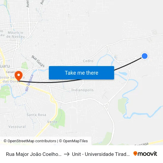 Rua Major João Coelho, 155 to Unit - Universidade Tiradentes map