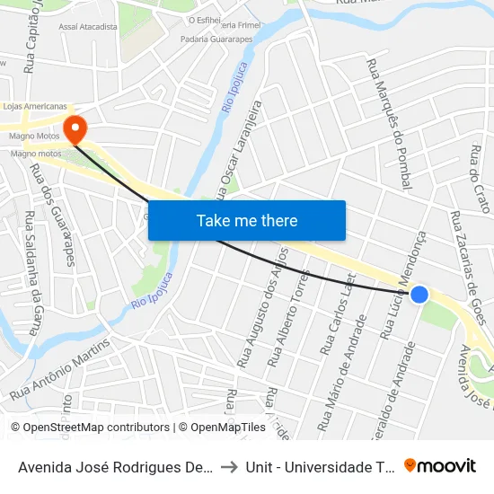 Avenida José Rodrigues De Jesus, 598 to Unit - Universidade Tiradentes map