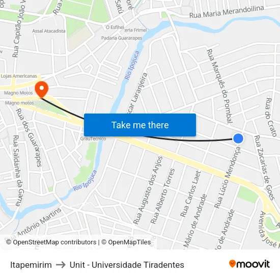 Itapemirim to Unit - Universidade Tiradentes map