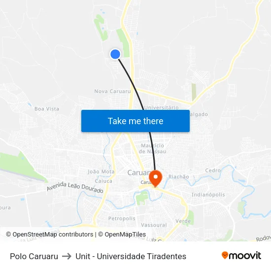 Polo Caruaru to Unit - Universidade Tiradentes map