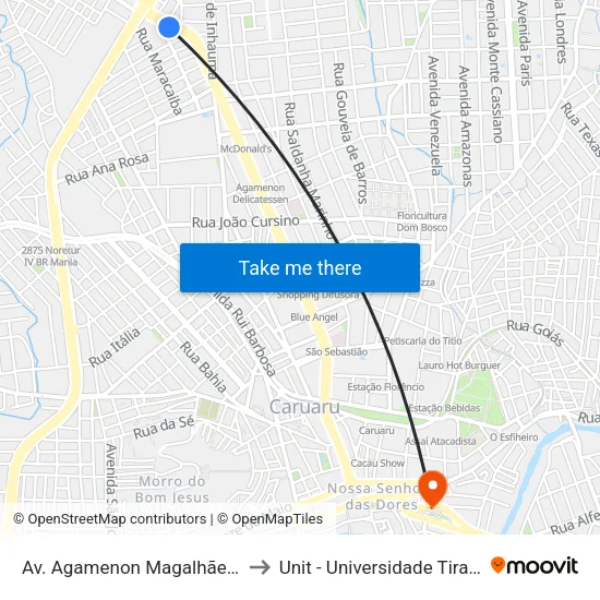 Av. Agamenon Magalhães, S/N - Caruaru to Unit - Universidade Tiradentes map