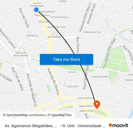 Av. Agamenon Magalhães, S/N - Caruaru to Unit - Universidade Tiradentes map