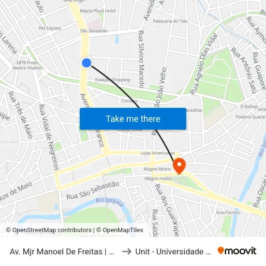 Avenida Major Manoel De Freitas, S/N - Caruaru to Unit - Universidade Tiradentes map