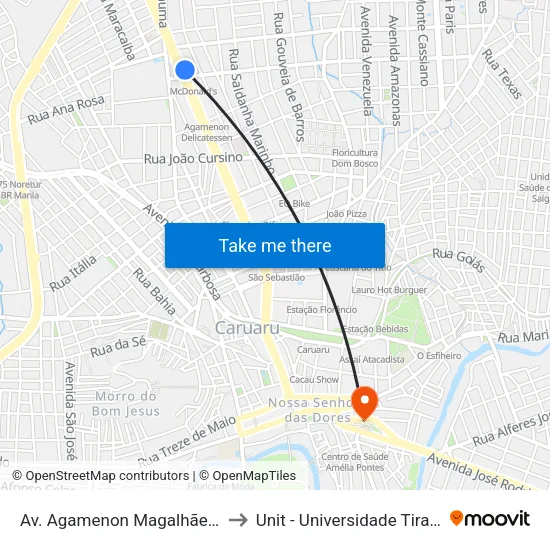 Av. Agamenon Magalhães, 1018 - Caruaru to Unit - Universidade Tiradentes map