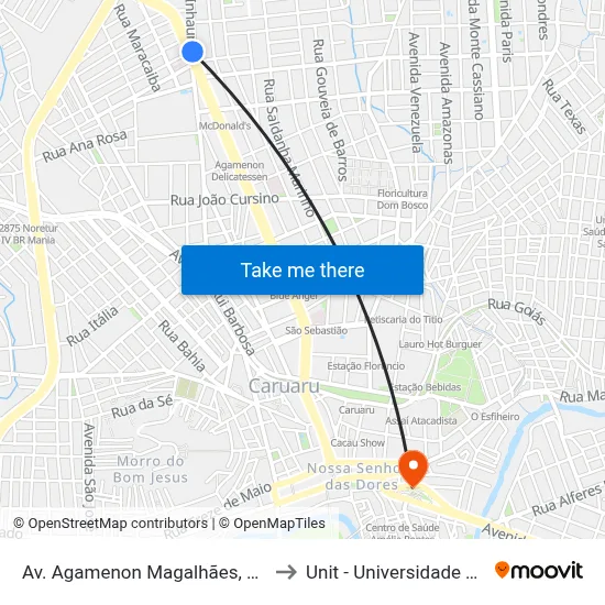 Av. Agamenon Magalhães, S/N - Caruaru to Unit - Universidade Tiradentes map