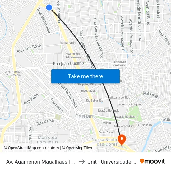 Av. Agamenon Magalhães, S/N - Caruaru to Unit - Universidade Tiradentes map