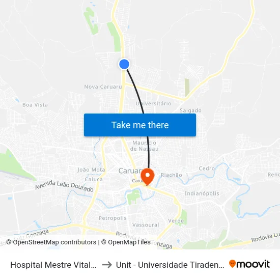 Hospital Mestre Vitalino to Unit - Universidade Tiradentes map