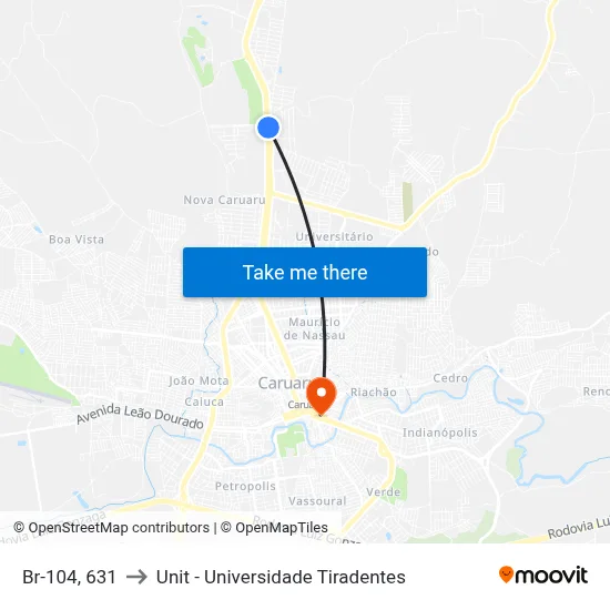 Br-104, 631 to Unit - Universidade Tiradentes map