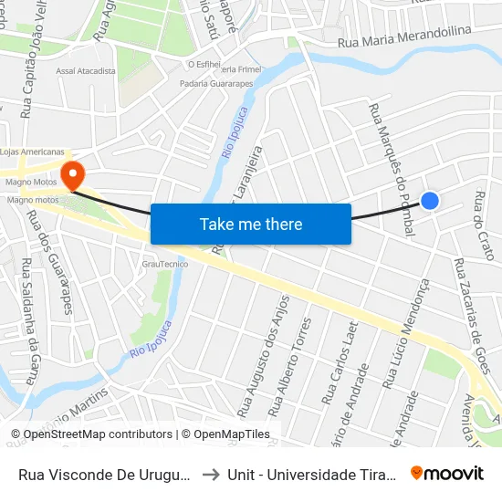 Rua Visconde De Uruguai, 120 to Unit - Universidade Tiradentes map
