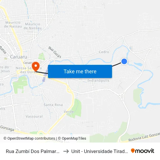 Rua Zumbí Dos Palmares, 38 to Unit - Universidade Tiradentes map