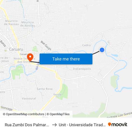 Rua Zumbí Dos Palmares, 92 to Unit - Universidade Tiradentes map